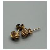 Collection of 3 Pairs of 14Kt Gold Earrings - Fan, Leaf, and Twisted Designs 2g