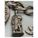 Vintage Italian Multi-Charms Mostly Sterling Silver Bracelet with Buddha Compass and Heart Locket