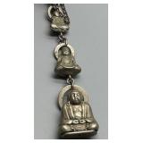 Vintage Italian Multi-Charms Mostly Sterling Silver Bracelet with Buddha Compass and Heart Locket