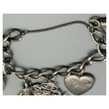 Vintage Italian Multi-Charms Mostly Sterling Silver Bracelet with Buddha Compass and Heart Locket
