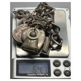 Vintage Italian Multi-Charms Mostly Sterling Silver Bracelet with Buddha Compass and Heart Locket