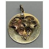 Antique 14k Gold Pendant with Leaf Design and Pearl Accent 8.6g