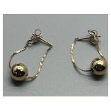 Pair of 14k Gold Drop Chain & Ball Earrings 1g