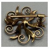 Vintage 10k Gold Scrolling Brooch with Seed Pearls - 1.6g