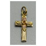 12k Gold Cross Pendant with Intricate Detailing in yellow and rose Gold .8g