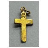 12k Gold Cross Pendant with Intricate Detailing in yellow and rose Gold .8g