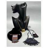 Collection of 4 Hand Beaded and Gold Tone Necklaces Purse Coin Holders