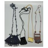 Collection of 4 Hand Beaded and Gold Tone Necklaces Purse Coin Holders