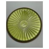 Set of 8 Vintage Green Enamel Coasters with Intricate Design