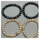 Set of 4 Fresh Water Pearl Bracelets in Mixed Colors Champagne & Plum