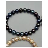 Set of 4 Fresh Water Pearl Bracelets in Mixed Colors Champagne & Plum