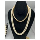 Set of 9 Elegant Faux Pearl Necklaces with Colored Accents