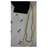 Set of 9 Elegant Faux Pearl Necklaces with Colored Accents