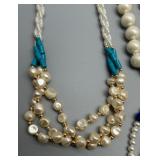 Set of 9 Elegant Faux Pearl Necklaces with Colored Accents