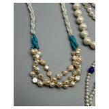 Set of 9 Elegant Faux Pearl Necklaces with Colored Accents