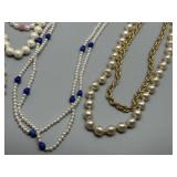 Set of 9 Elegant Faux Pearl Necklaces with Colored Accents