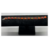 Vintage Sterling Silver and Carnelian Link Bracelet