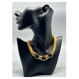 RARE 1980s Runway Elegant Gold-Tone Mesh Necklace with Black Enamel Accents by Ginnie Johanson