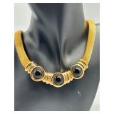 RARE 1980s Runway Elegant Gold-Tone Mesh Necklace with Black Enamel Accents by Ginnie Johanson