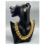 Vintage Monet Chunky Runway Set Gold-Tone Necklace and Earrings Set