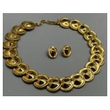 Vintage Monet Chunky Runway Set Gold-Tone Necklace and Earrings Set
