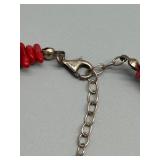 925 Silver Red Coral Necklace with Turquoise Pendant