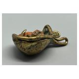 Vintage 70s Artisan Created BRUTALIST Bronze and Agate Pendant with Abstract Design