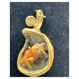 Vintage 70s Artisan Created BRUTALIST Bronze and Agate Pendant with Abstract Design