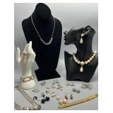 Collection of Assorted Jewelry Rhinestones & Pearls Featuring Trifari, D