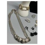 Collection of Assorted Jewelry Rhinestones & Pearls Featuring Trifari, D