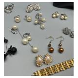 Collection of Assorted Jewelry Rhinestones & Pearls Featuring Trifari, D