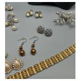 Collection of Assorted Jewelry Rhinestones & Pearls Featuring Trifari, D