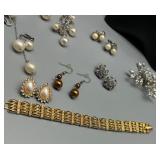 Collection of Assorted Jewelry Rhinestones & Pearls Featuring Trifari, D