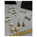 Collection of Assorted Jewelry Rhinestones & Pearls Featuring Trifari, D