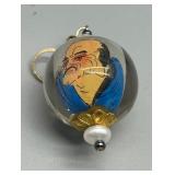 Handcrafted Reverse Painted Inside Ball Chinese Wisemen Earrings with Biwa Pearls