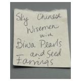 Handcrafted Reverse Painted Inside Ball Chinese Wisemen Earrings with Biwa Pearls