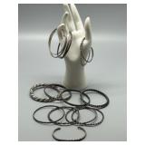 Vintage & Antique Set of 15 Sterling Silver Bangle Bracelets - Various Designs