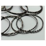 Vintage & Antique Set of 15 Sterling Silver Bangle Bracelets - Various Designs