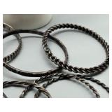 Vintage & Antique Set of 15 Sterling Silver Bangle Bracelets - Various Designs