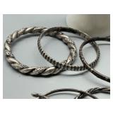 Vintage & Antique Set of 15 Sterling Silver Bangle Bracelets - Various Designs