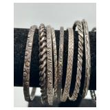 Vintage & Antique Set of 15 Sterling Silver Bangle Bracelets - Various Designs