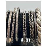 Vintage & Antique Set of 15 Sterling Silver Bangle Bracelets - Various Designs