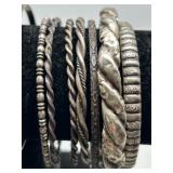 Vintage & Antique Set of 15 Sterling Silver Bangle Bracelets - Various Designs