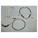 Set of 5 Vintage Domingo Heishi, Jade, Pipestone & Puka Beaded Necklaces Native American Style