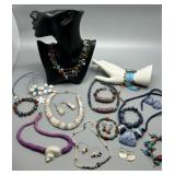 Assorted Handcrafted Natural and beaded Jewelry Collection Containing Necklaces, Bracelets, and Earrings