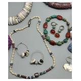 Assorted Handcrafted Natural and beaded Jewelry Collection Containing Necklaces, Bracelets, and Earrings