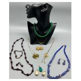 Collection of Vintage Jewelry: Necklaces, Earrings, Artistic Pendants Jade, Glass, Pearls & More