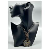 Artisan Ceramic Necklace with Fish Pendant and Braided Cord Signed Caffrey by Artist