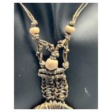 Artisan Ceramic Necklace with Fish Pendant and Braided Cord Signed Caffrey by Artist