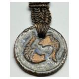 Artisan Ceramic Necklace with Fish Pendant and Braided Cord Signed Caffrey by Artist